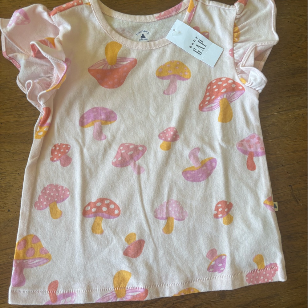 Girls' Pink Mushroom Print T-Shirt